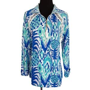 Lilly Pulitzer Skipper Popover 1/2 Zip Pullover Serene Blue Tropi Call Me Medium